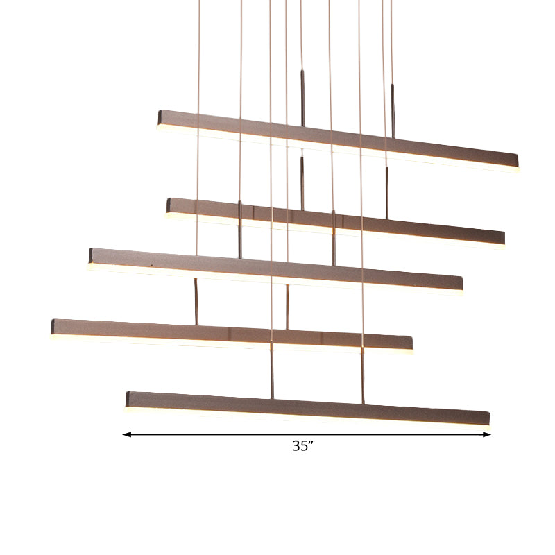 Modern Led Island Chandelier - Brown Linear Design With 3/5 Lights Warm/White Light Acrylic Hanging