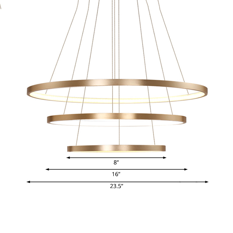 23.5/31.5 Gold Loop Chandelier Pendant With Modern Led Acrylic Ceiling Light In Warm/White