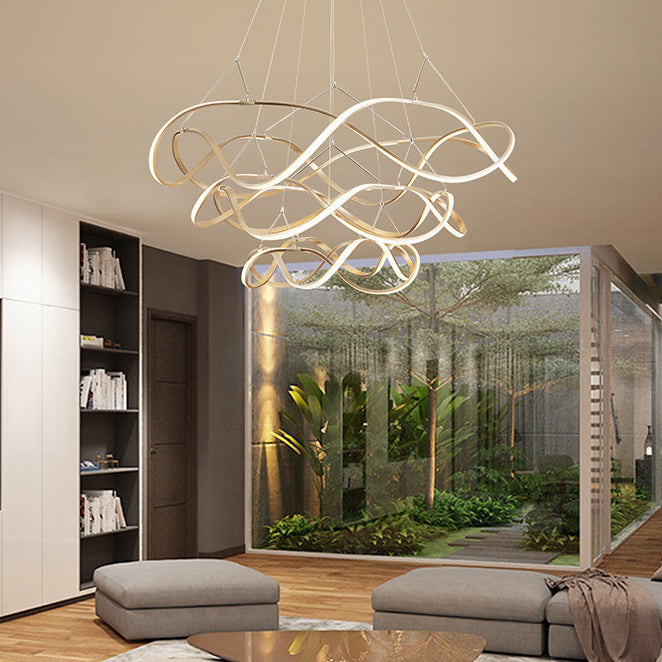 Modern Led Acrylic Ceiling Light: Twisting Chrome/Gold Chandelier Pendant (1/2/3-Light) -