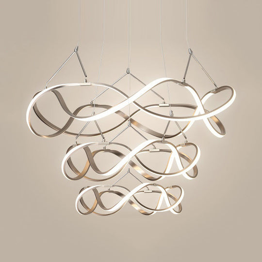 Modern Led Acrylic Ceiling Light: Twisting Chrome/Gold Chandelier Pendant (1/2/3-Light) -