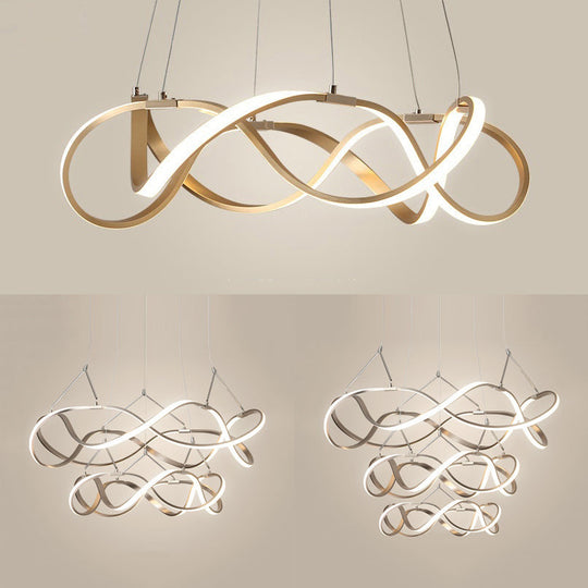 Modern Led Acrylic Ceiling Light: Twisting Chrome/Gold Chandelier Pendant (1/2/3-Light) -