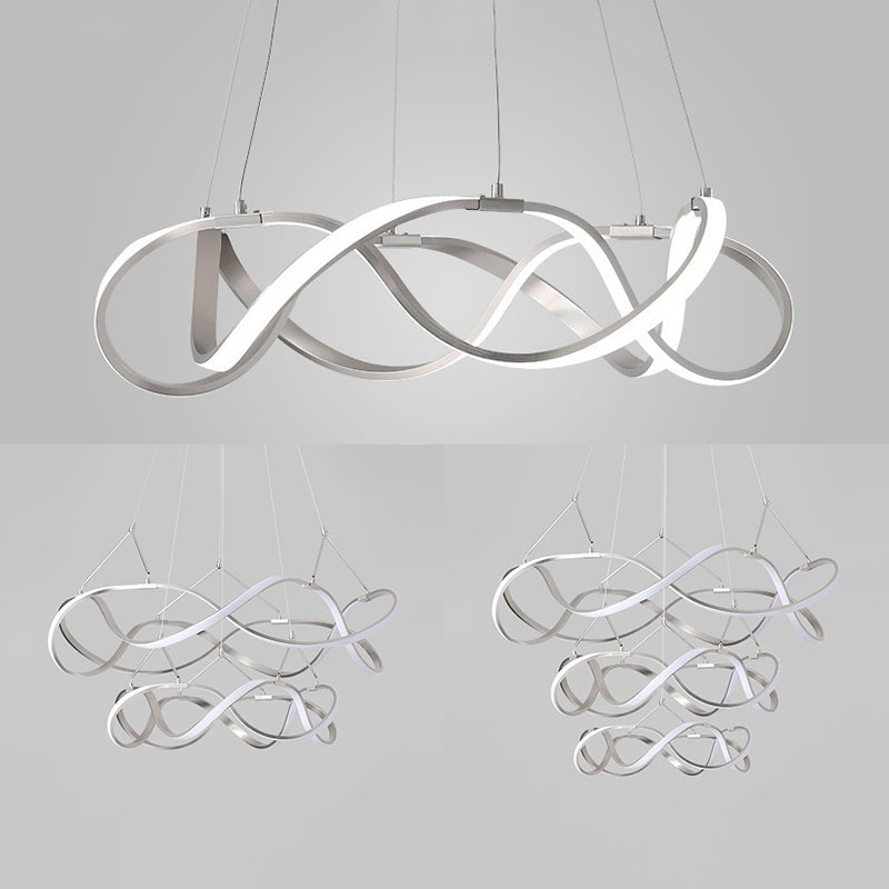 Modern Led Acrylic Ceiling Light: Twisting Chrome/Gold Chandelier Pendant (1/2/3-Light) -