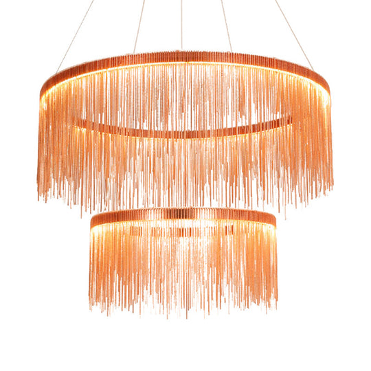 Contemporary Rose Gold Ceiling Lamp With Multi-Tiered Tassel Design - 1/2/3 Heads Chandelier Light