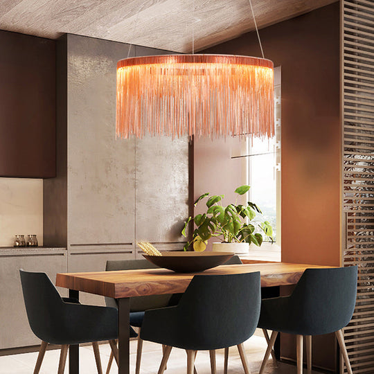 Contemporary Rose Gold Ceiling Lamp With Multi-Tiered Tassel Design - 1/2/3 Heads Chandelier Light