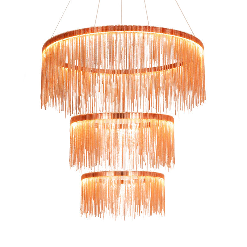 Contemporary Rose Gold Ceiling Lamp With Multi-Tiered Tassel Design - 1/2/3 Heads Chandelier Light