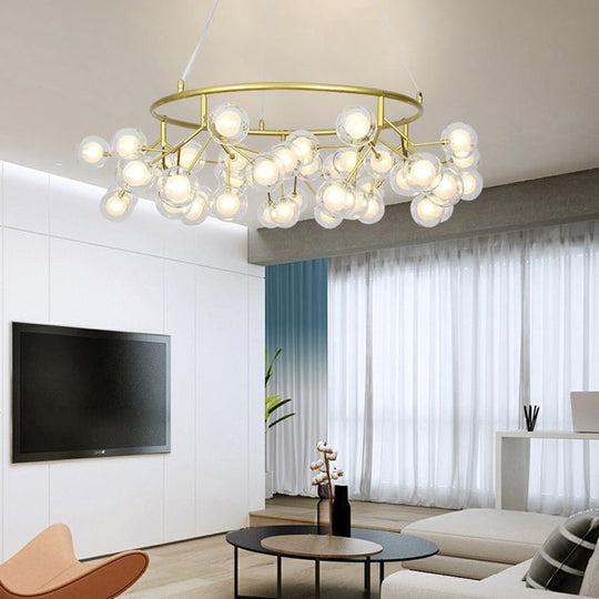 Modern Golden Ring Chandelier - 32/35.5 W Clear Glass Shade 27/36/45-Light Hanging Fixture