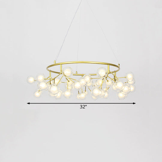 Modern Golden Ring Chandelier - 32/35.5 W Clear Glass Shade 27/36/45-Light Hanging Fixture