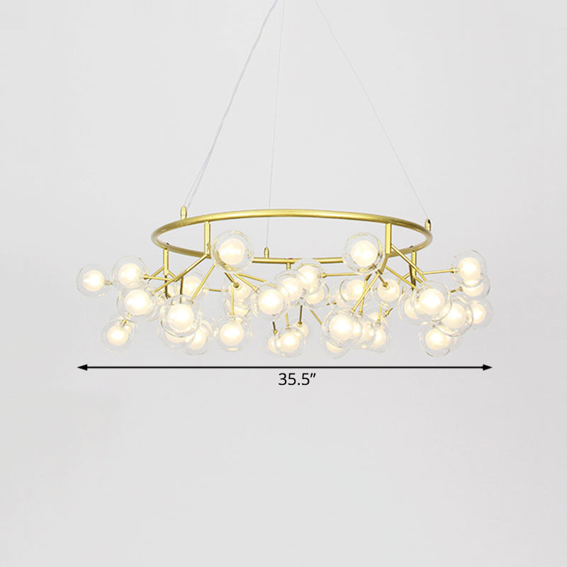 Modern Golden Ring Chandelier - 32/35.5 W Clear Glass Shade 27/36/45-Light Hanging Fixture