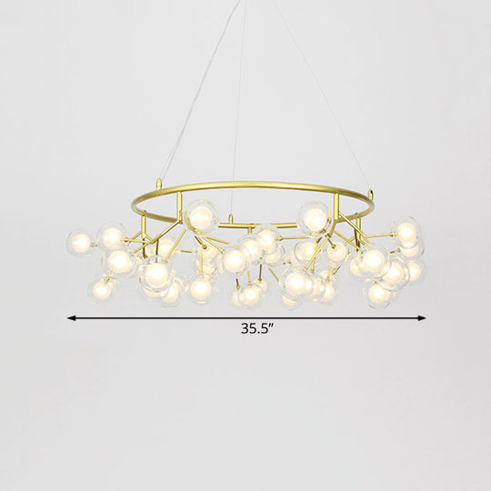 Modern Golden Ring Chandelier - 32/35.5 W Clear Glass Shade 27/36/45-Light Hanging Fixture