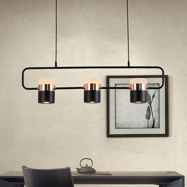 Modern Black/White Linear Island Pendant Lighting - 3/5 Lights Cylinder Shade Metal Hanging Light