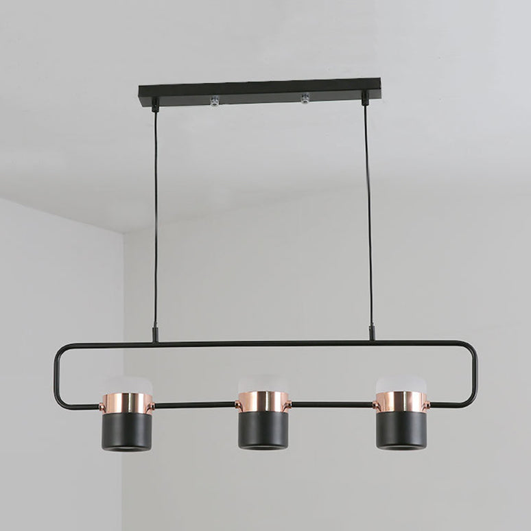 Modern Black/White Linear Island Pendant Lighting - 3/5 Lights Cylinder Shade Metal Hanging Light