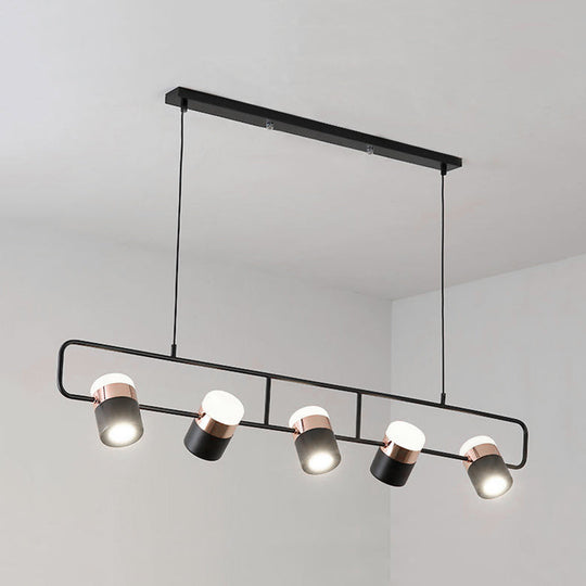 Modern Black/White Linear Island Pendant Lighting - 3/5 Lights Cylinder Shade Metal Hanging Light