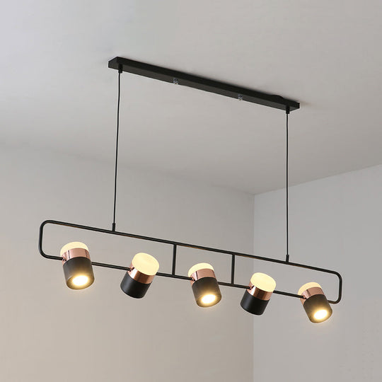 Modern Black/White Linear Island Pendant Lighting - 3/5 Lights Cylinder Shade Metal Hanging Light