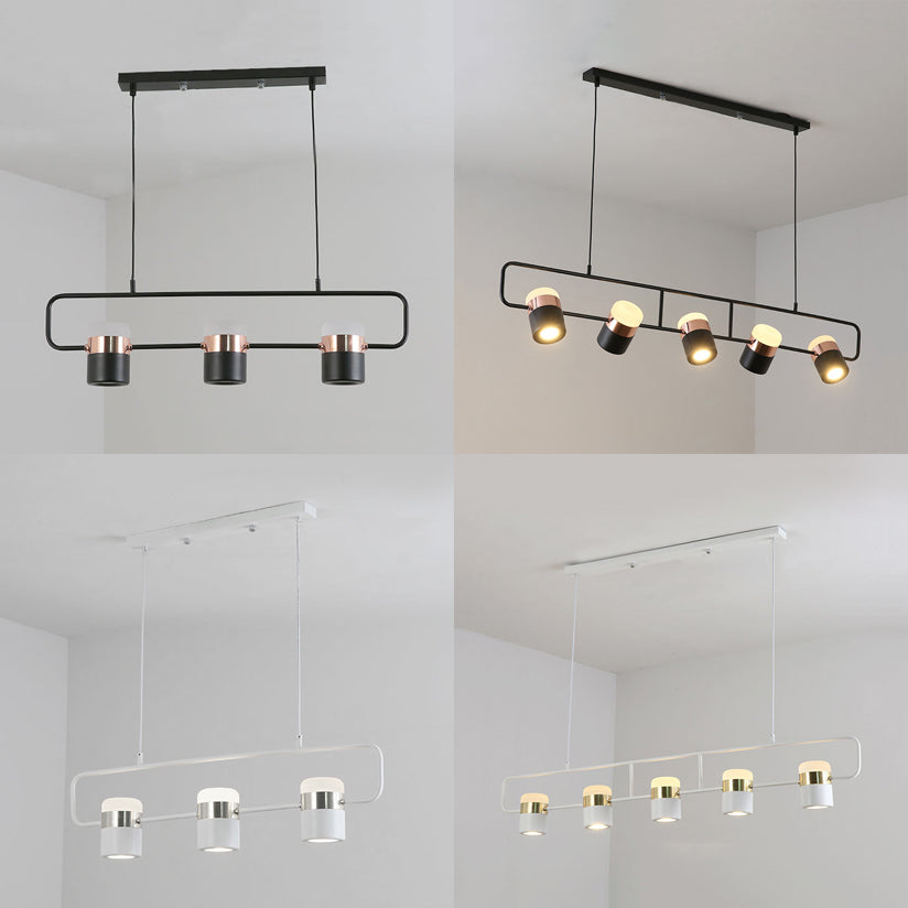 Modern Black/White Linear Island Pendant Lighting - 3/5 Lights Cylinder Shade Metal Hanging Light