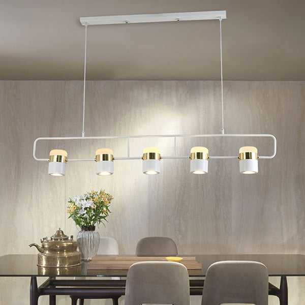 Modern Black/White Linear Island Pendant Lighting - 3/5 Lights Cylinder Shade Metal Hanging Light