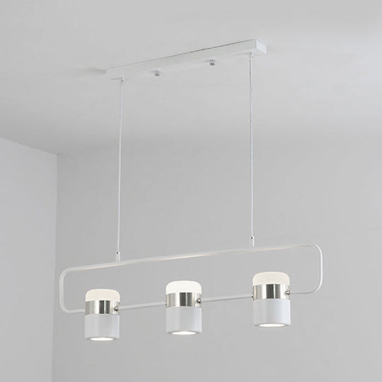 Modern Black/White Linear Island Pendant Lighting - 3/5 Lights Cylinder Shade Metal Hanging Light