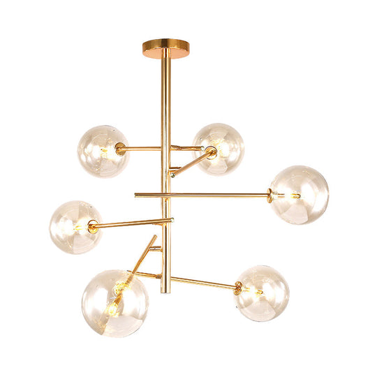 Starburst Design Led Chandelier With 6/8 Lights - Clear Glass Gold Finish