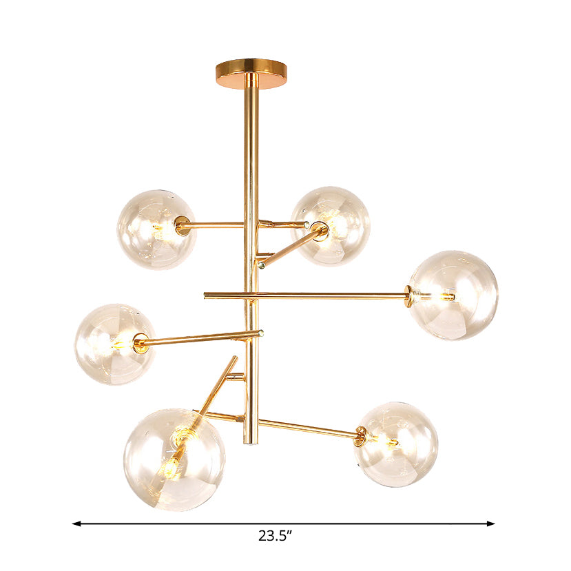 Starburst Design Led Chandelier With 6/8 Lights - Clear Glass Gold Finish