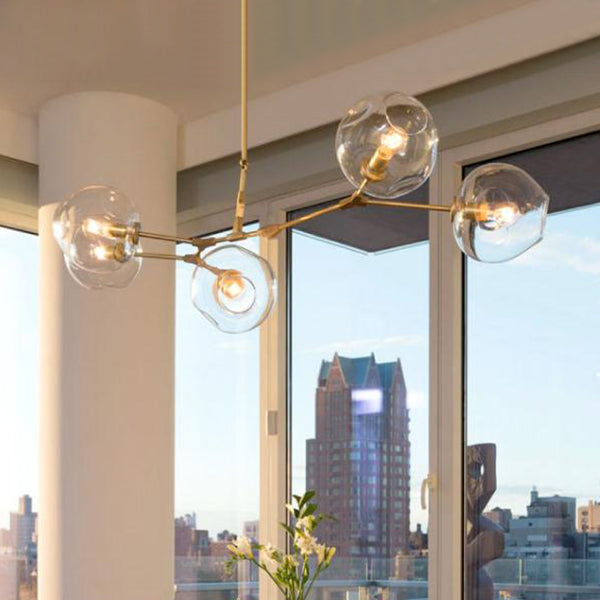 Contemporary Glass Bubble Chandelier: Adjustable Pendant For Dining Room 3/5 Heads Black/Gold Finish