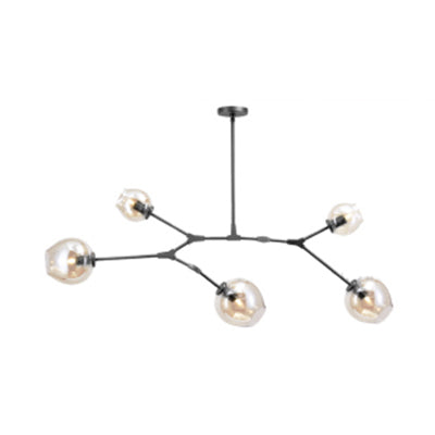 Contemporary Glass Bubble Chandelier: Adjustable Pendant For Dining Room 3/5 Heads Black/Gold Finish