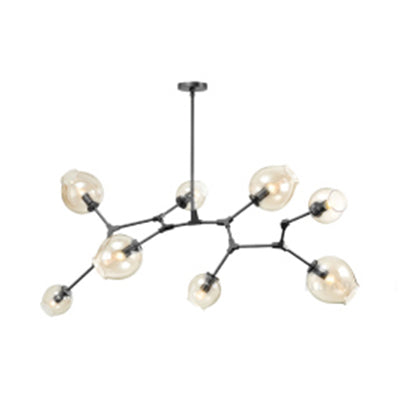 Contemporary Glass Bubble Chandelier: Adjustable Pendant For Dining Room 3/5 Heads Black/Gold Finish