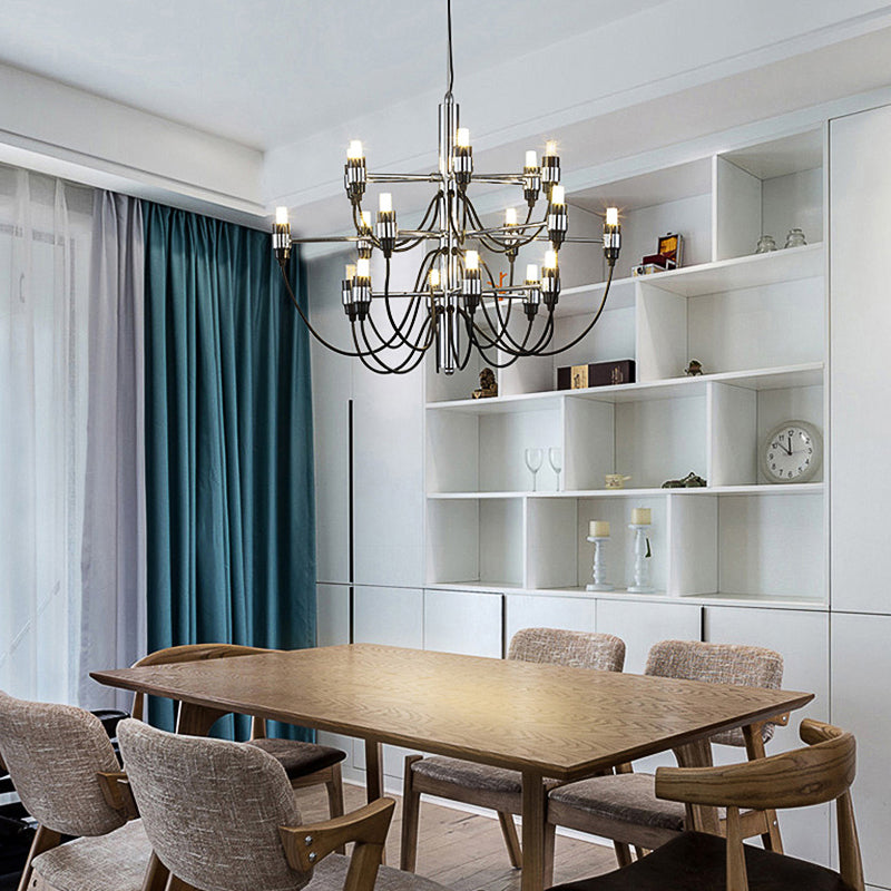 Modernist Metallic 18/30-Light Layered Chandelier: Stylish Dining Room Ceiling Lamp In Chrome