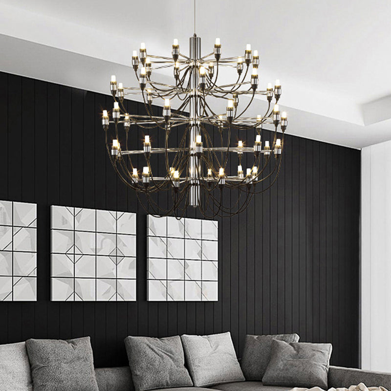 Modernist Metallic 18/30-Light Layered Chandelier: Stylish Dining Room Ceiling Lamp In Chrome 50 /