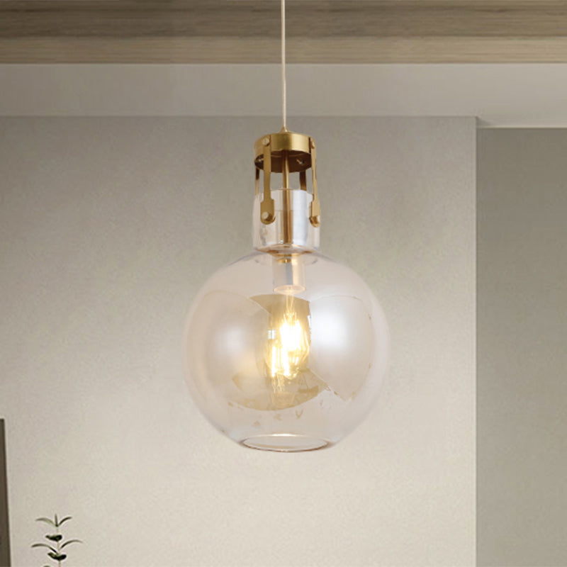 Postmodern Brass Bedside Pendant Lamp With Cognac Glass Shade