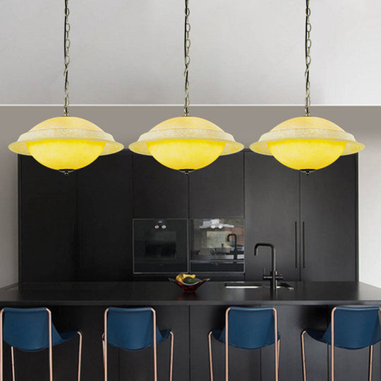 Yellow Glass Single-Bulb Modern UFO Hanging Lamp - Dining Room Pendant