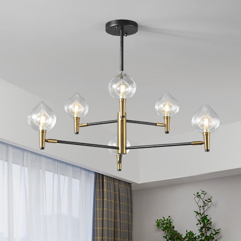 Postmodern Raindrop Chandelier With Clear And Seedy Glass 6/8-Light Bedroom Drop Lamp In Black Gold