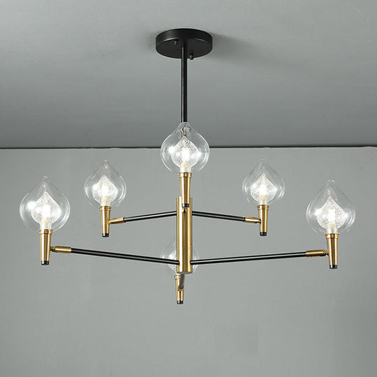 Postmodern Raindrop Chandelier With Clear And Seedy Glass 6/8-Light Bedroom Drop Lamp In Black Gold