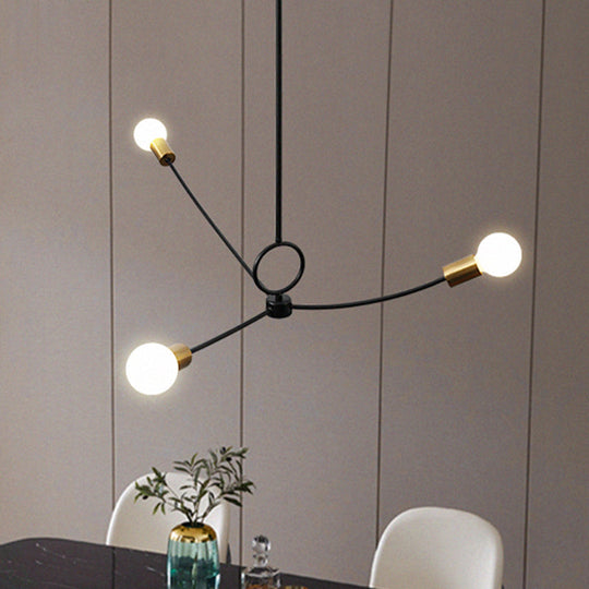 Minimalist Burst Ceiling Chandelier - Metallic 3 Bulb Pendant Light in Black/Gold for Dining Room