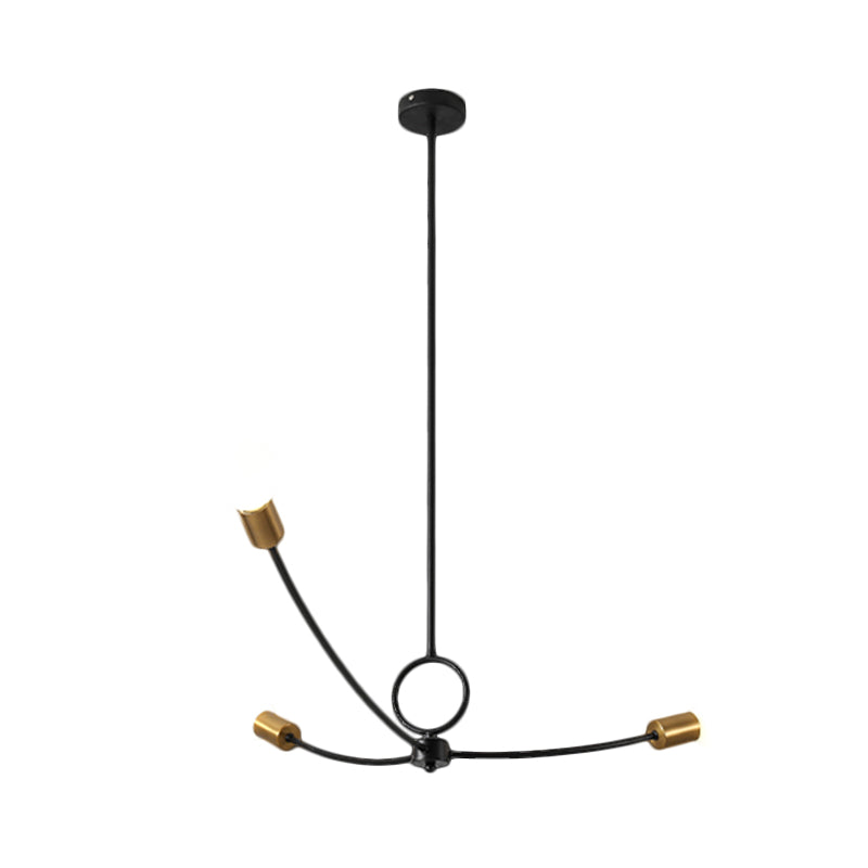 Metallic Minimalist Chandelier With 3 Bulbs In Black/Gold For Dining Rooms