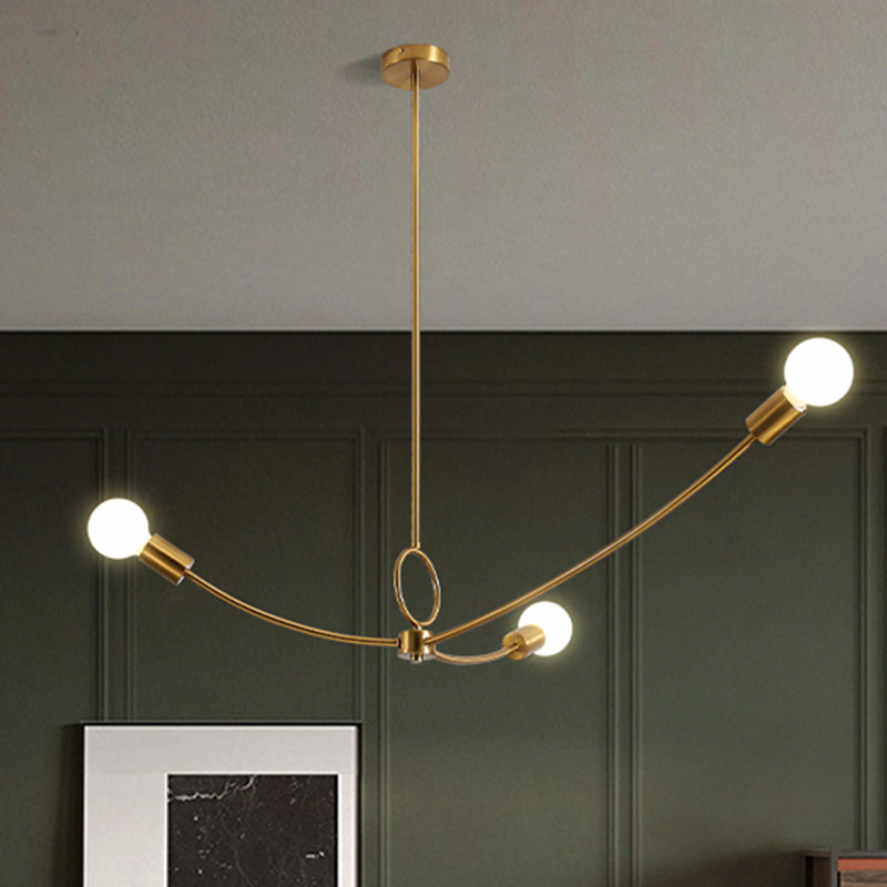 Metallic Minimalist Chandelier With 3 Bulbs In Black/Gold For Dining Rooms Gold