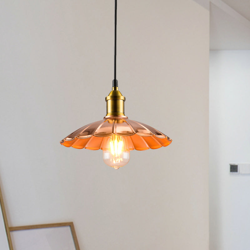 Copper Scalloped Pendant Light For Industrial Bedroom Style