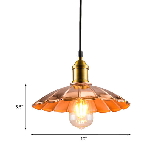 Copper Industrial Scalloped Pendant Lighting - 1 Light Metallic Hanging Lamp for Bedroom