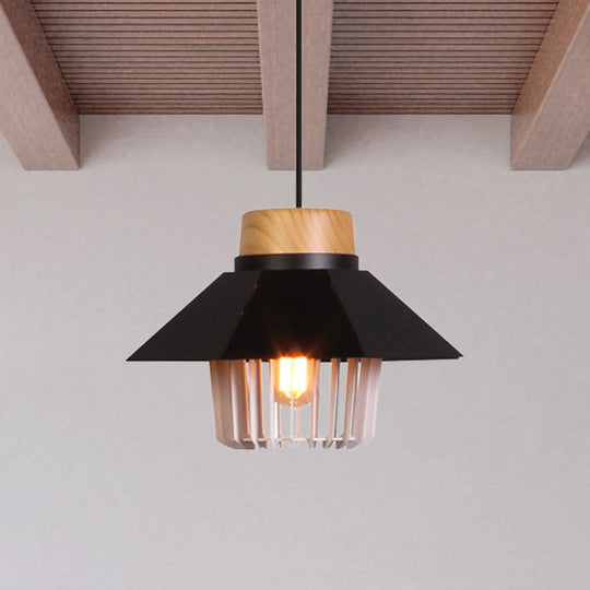 Modernism Conical Ceiling Pendant With Cage Shade - 1 Light Metallic Lighting In Black/Blue For