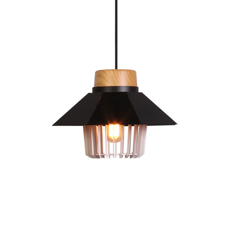 Modern Conical Ceiling Pendant with Metallic Cage Shade - 1 Light Black/Blue Pendant Lighting for Bedroom