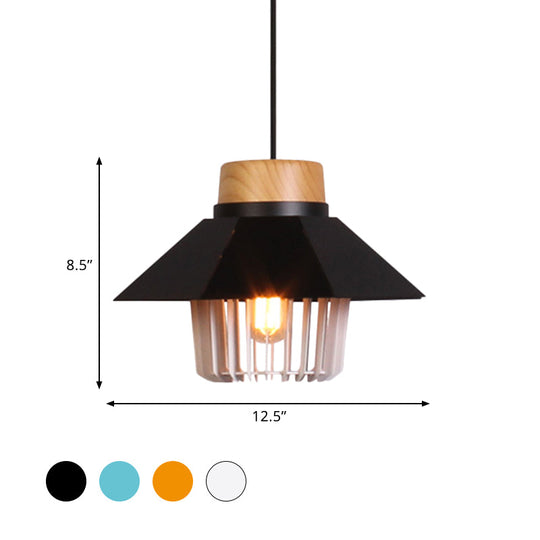 Modernism Conical Ceiling Pendant With Cage Shade - 1 Light Metallic Lighting In Black/Blue For