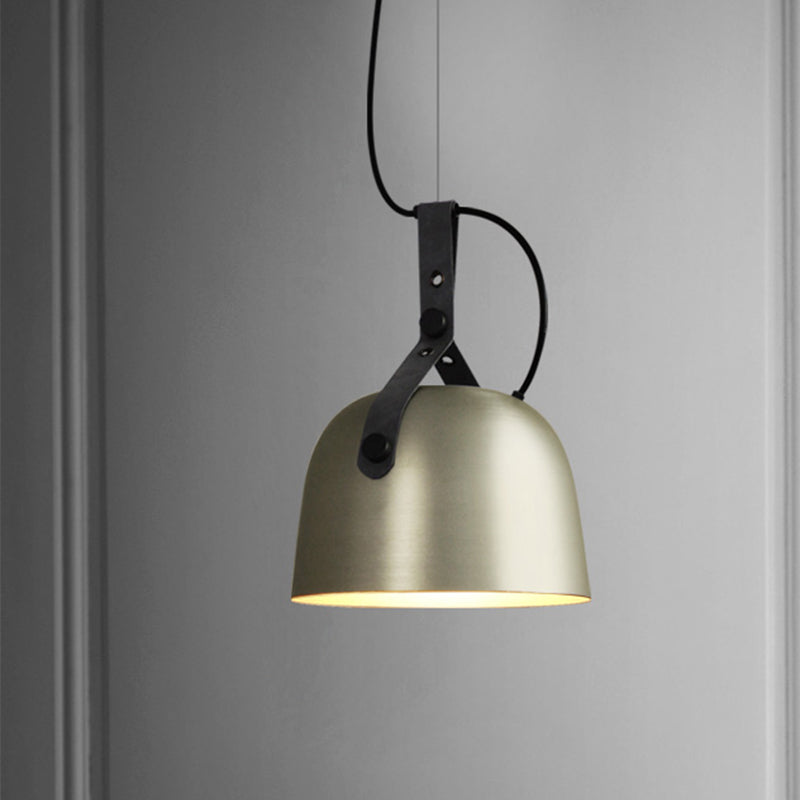 Industrial Style Dome Hanging Lamp With Leather Strap - 7/9.5 Dia 1 Light Pendant Lighting In