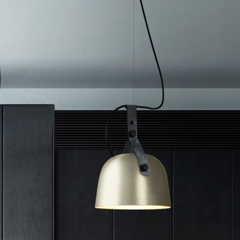 Industrial Style Dome Hanging Lamp With Leather Strap - 7/9.5 Dia 1 Light Pendant Lighting In