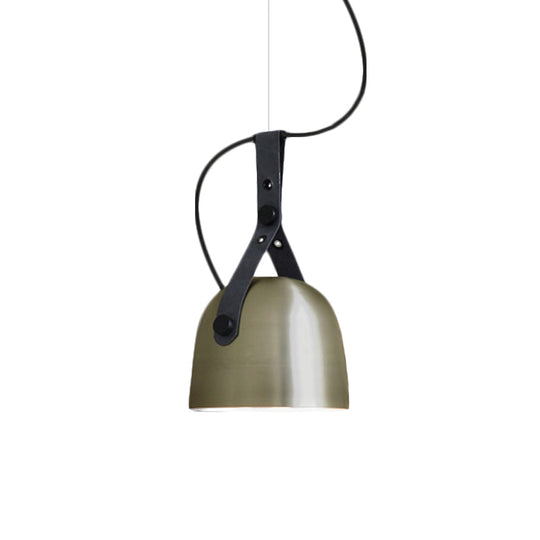 Industrial Style Dome Hanging Lamp With Leather Strap - 7/9.5 Dia 1 Light Pendant Lighting In