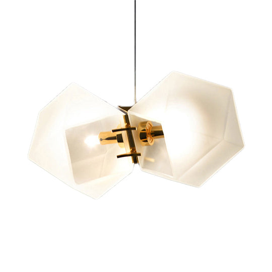 Geometric White Glass Shade Chandelier Kit: Modern Gold Led Hanging Lamp For Living Room - 2/4/6