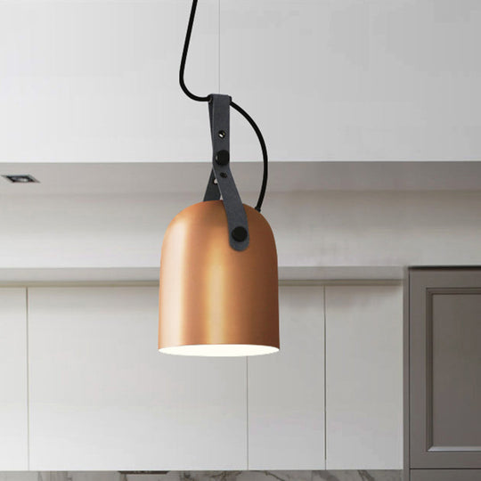 Industrial Style Dome Hanging Lamp With Leather Strap - 7/9.5 Dia 1 Light Pendant Lighting In