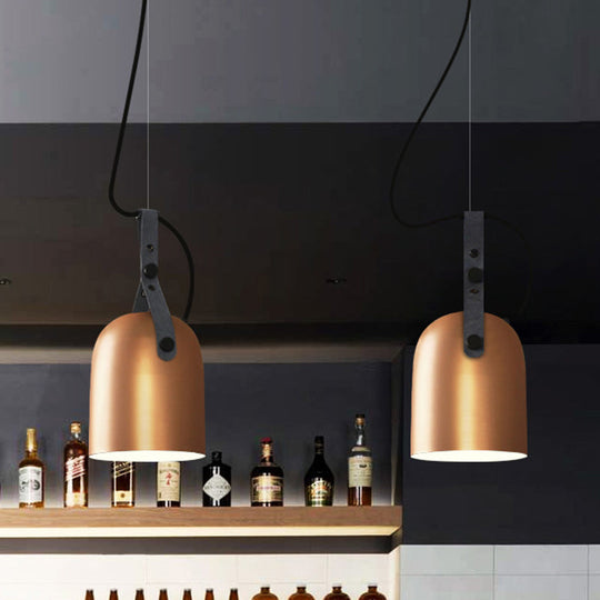 Industrial Style Dome Hanging Lamp With Leather Strap - 7/9.5 Dia 1 Light Pendant Lighting In