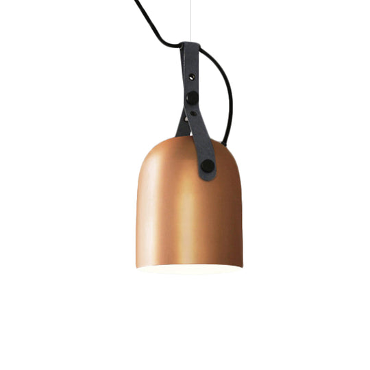 Industrial Style Dome Hanging Lamp in Black/Silver/Copper with Leather Strap - 7"/9.5" Dia, 1 Light Pendant Lighting