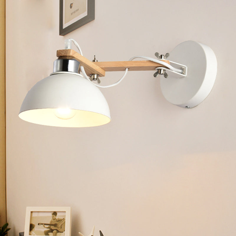 Nordic Style Metal Wall Mount Fixture With Black/White Dome Shade - 1 Light Sconce For Corridors