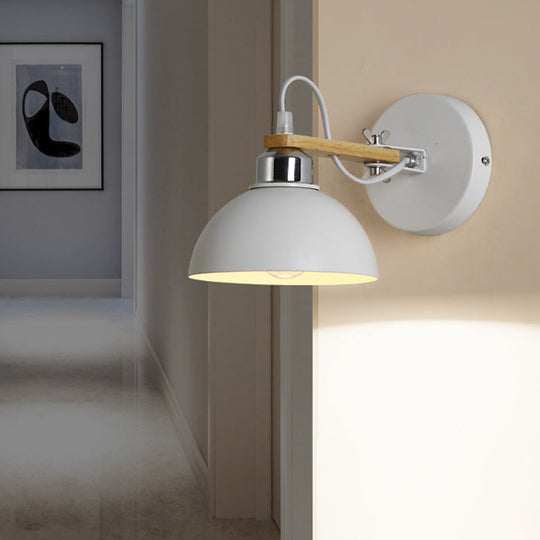 Nordic Style Metal Wall Mount Fixture With Black/White Dome Shade - 1 Light Sconce For Corridors