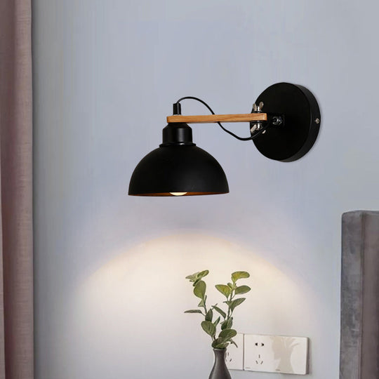 Nordic Style Metal Wall Mount Fixture With Black/White Dome Shade - 1 Light Sconce For Corridors