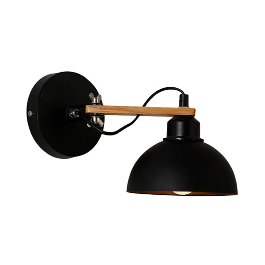 Nordic Style Metal Wall Mount Fixture With Black/White Dome Shade - 1 Light Sconce For Corridors